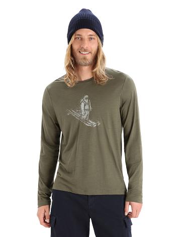 Pánské Long Sleeve Icebreaker Merino Tech Lite II T-Shirt Skiing Yeti Olivy Zelené | CZ 1721AHKP